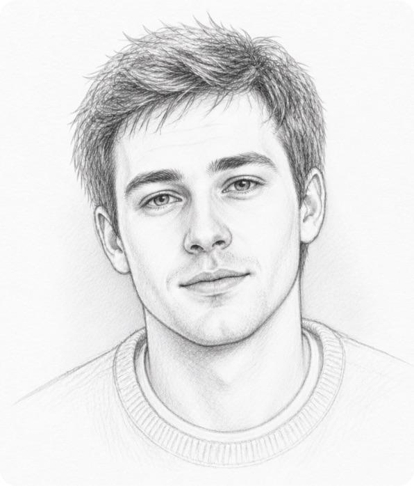 Pencil sketch of a young man in a sweater