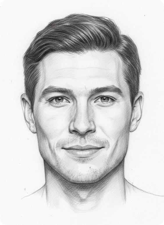Pencil sketch of a man with short hair